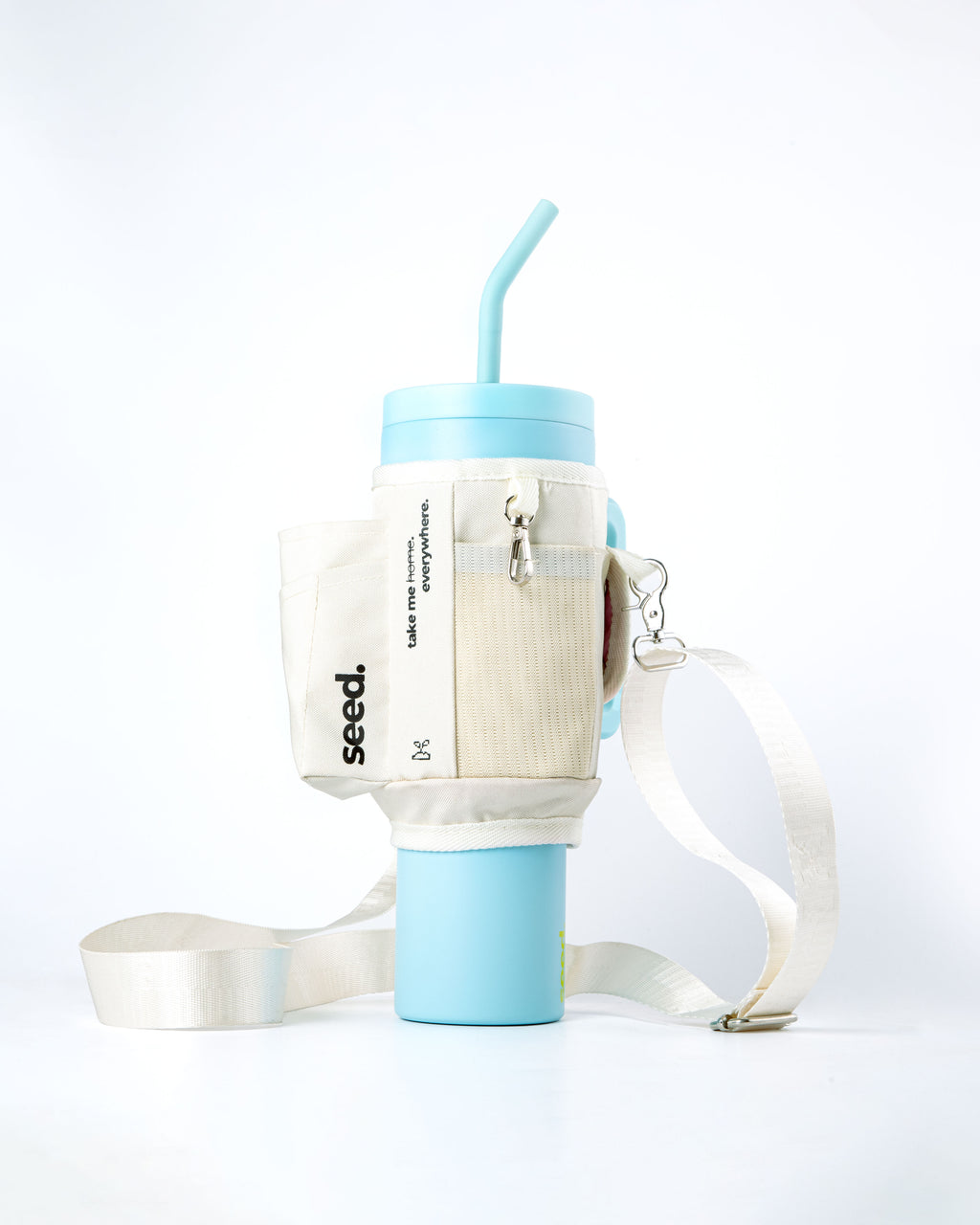 1.2l_stainless_steel_tumbler_baby_blue_carry_all_sleeve_white_with_phone_passport pen card cash key holder baby blue & milkyway