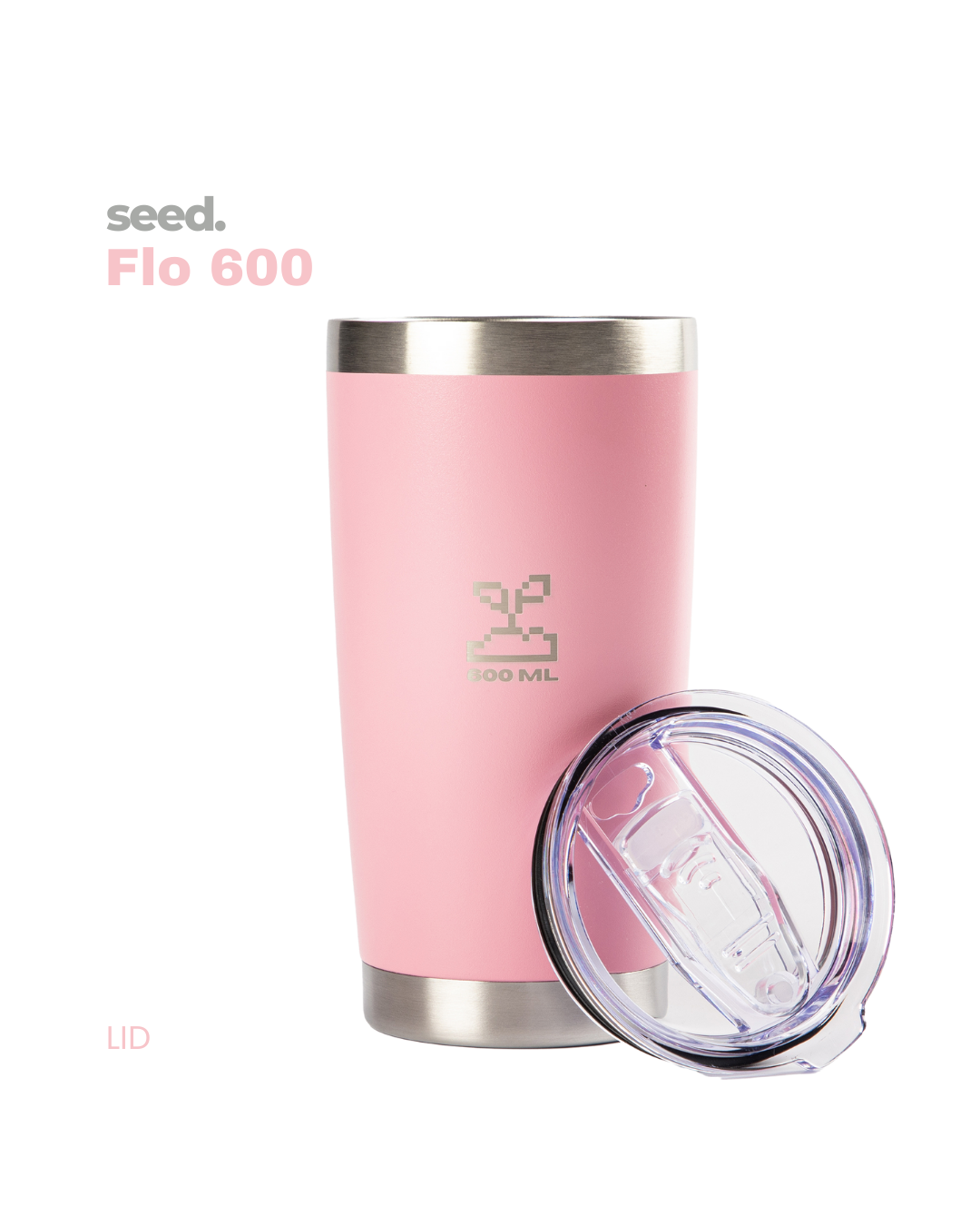 insulated stainless steel travel coffee mug 600mL baby pink 