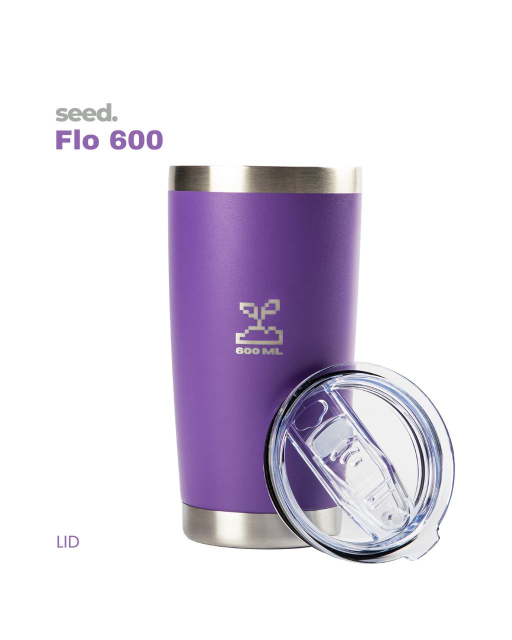  insulated stainless steel travel coffee mug 600mL lavender