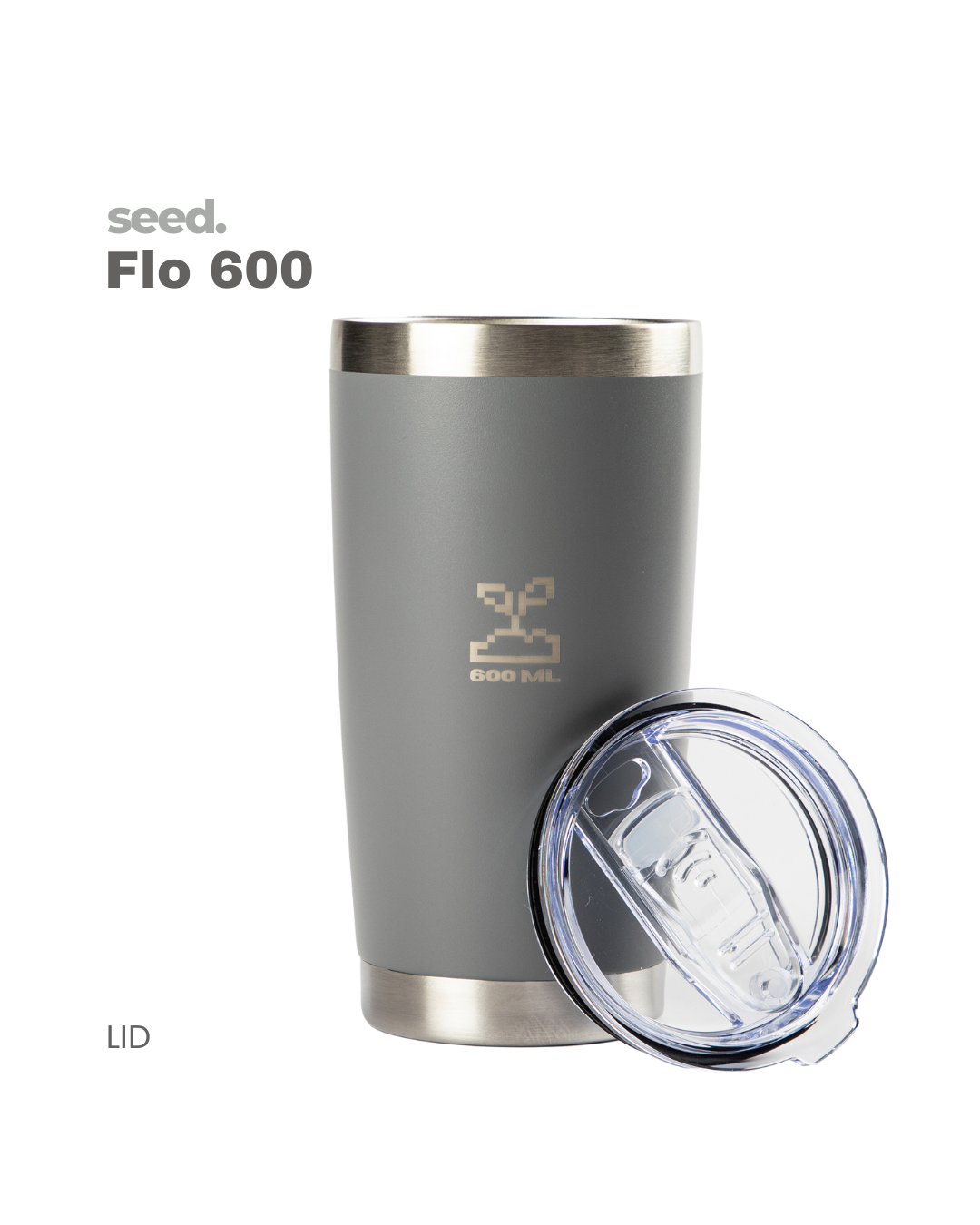 insulated stainless steel travel coffee mug 600mL cement gray