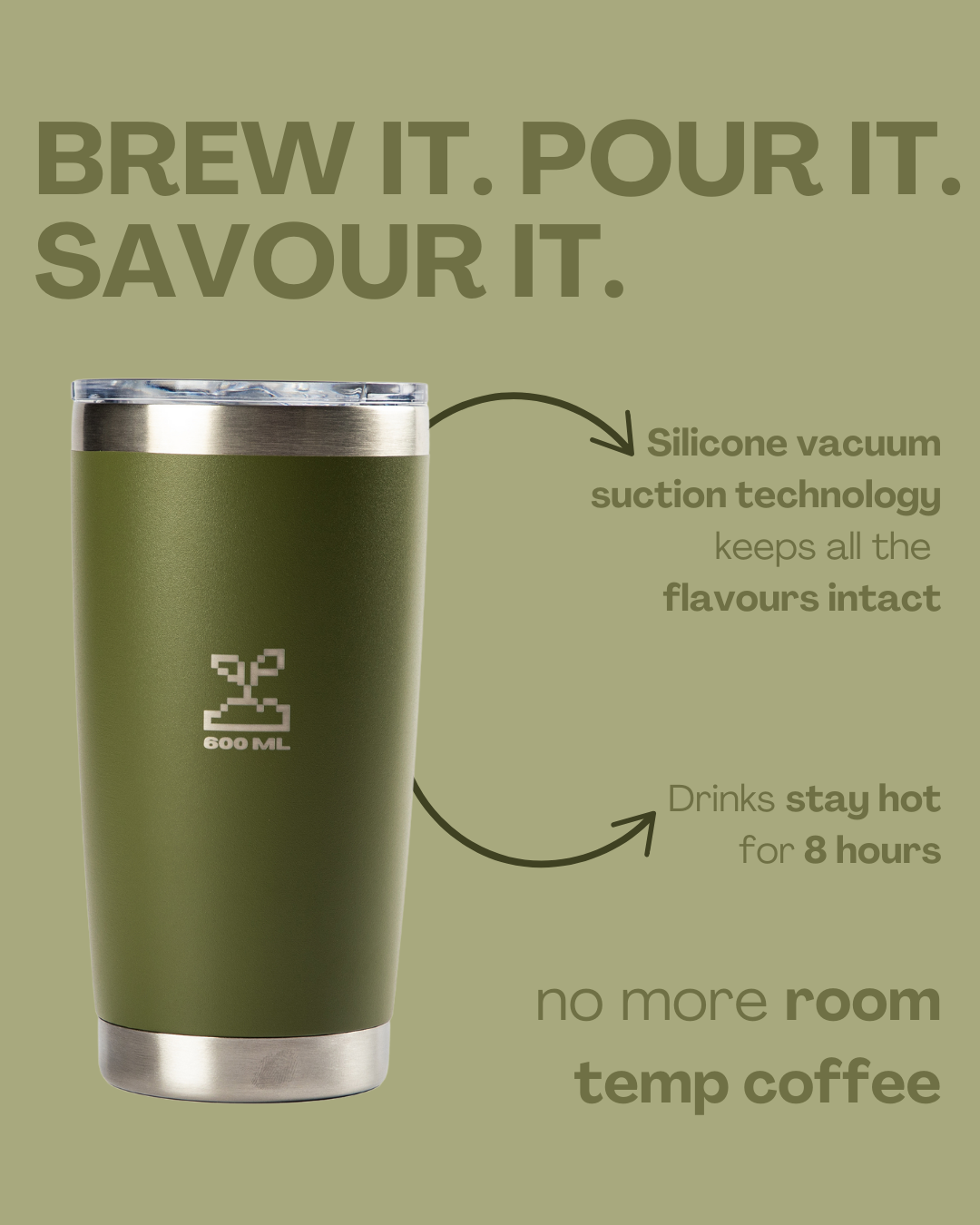 stainless steel tumbler 600mL olive oil  insulated stainless steel travel coffee mug 600mL 