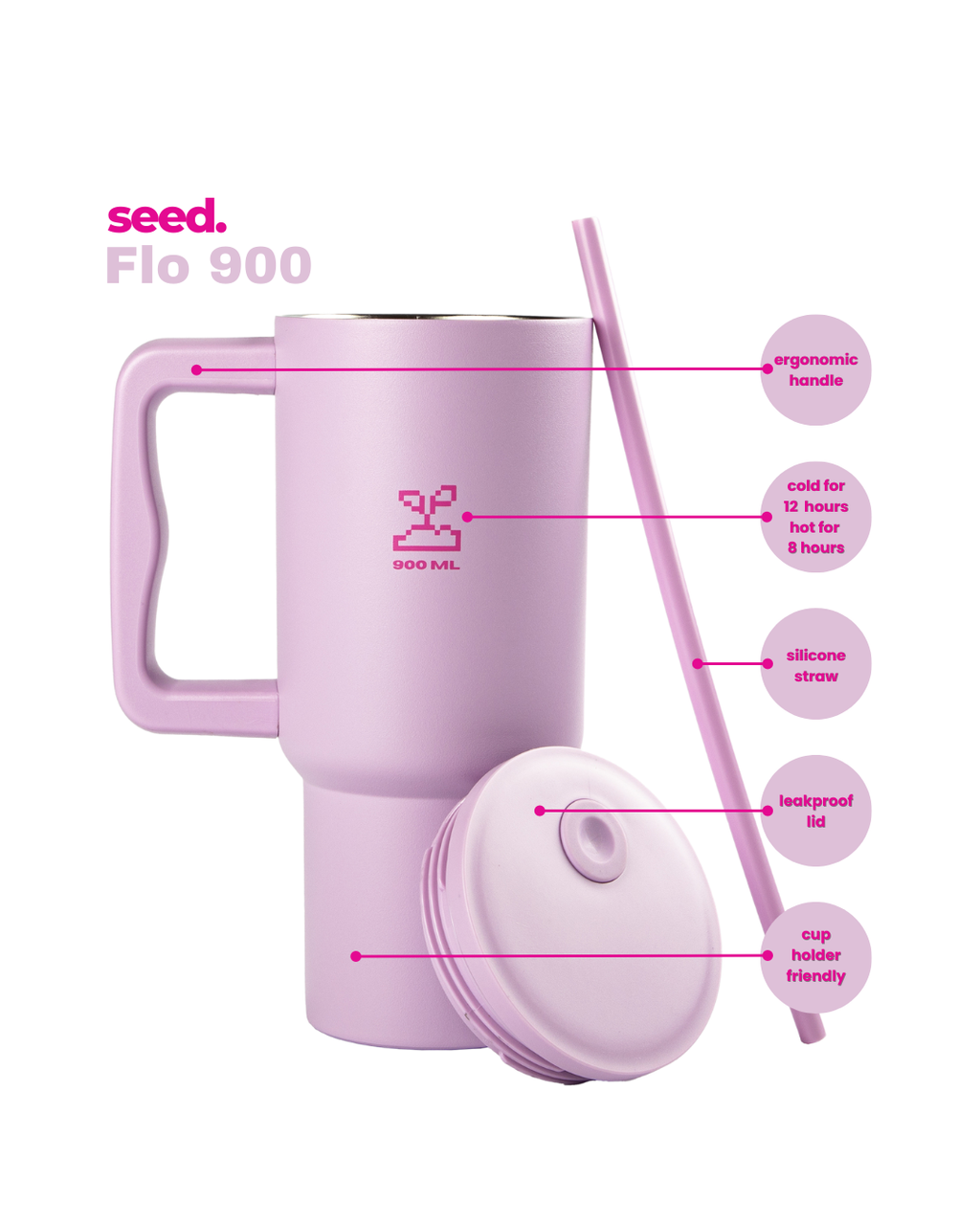 stainless steel tumbler 900mL lilac