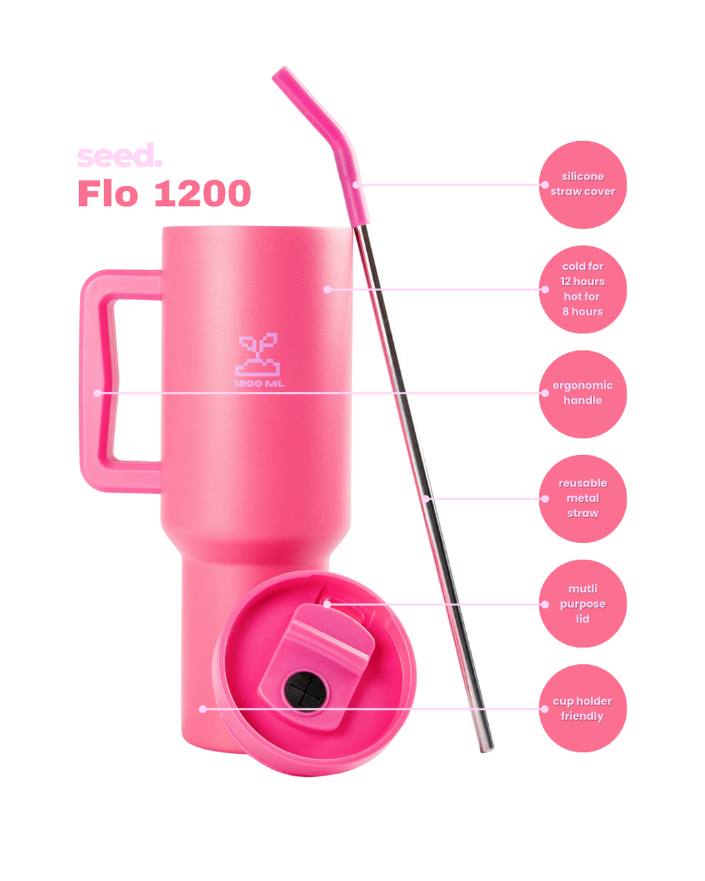 stainless steel tumbler 1.2L rani pink